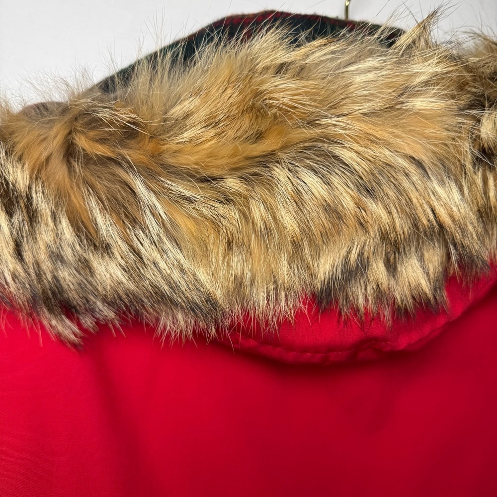 Woolrich Flannel Lined Fur Trim Parka Red Winter Coat Large - Picture 14 of 16